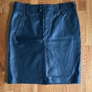 Lauren Ralph Lauren Black Leather Pencil Skirt with Belt Loops
